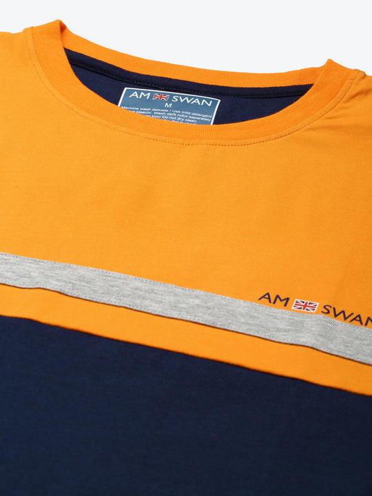 Mens Premium Cotton Lycra Colorblock Printed Half Sleeve Crew Neck T-Shirts