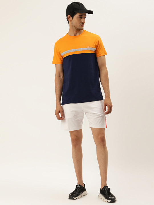 Mens Premium Cotton Lycra Colorblock Printed Half Sleeve Crew Neck T-Shirts