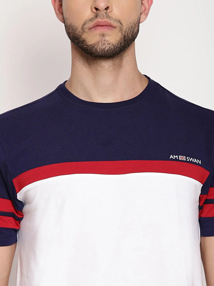 Mens Premium Cotton Lycra Colorblock Printed Half Sleeve Crew Neck T-Shirts