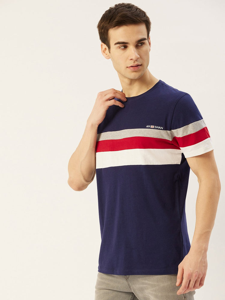 Mens Premium Cotton Colourblock Printed Half Sleeve Crew Neck T-Shirts
