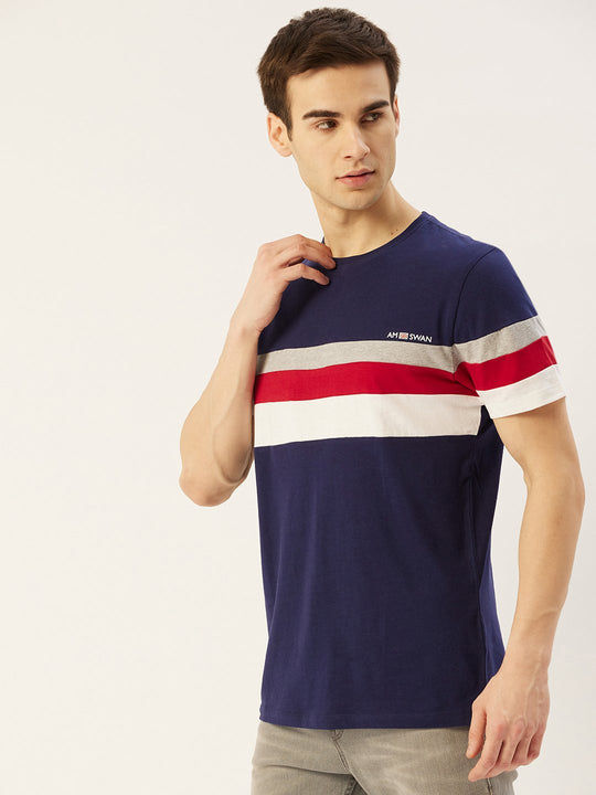Mens Premium Cotton Colourblock Printed Half Sleeve Crew Neck T-Shirts
