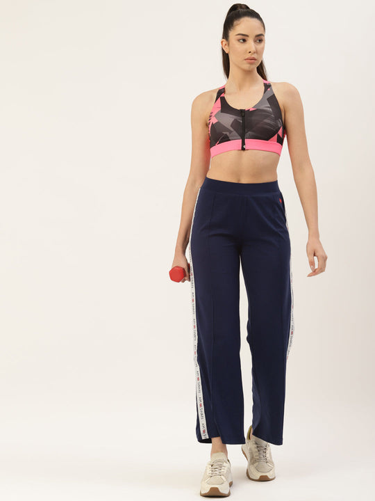 Womens Cotton Lycra Smart Fit Printted Tape Track Pants